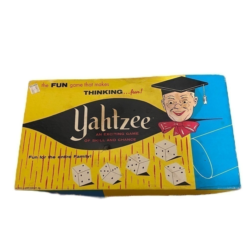 Vintage Yahtzee 1956 Dice Board Game Blue Yellow